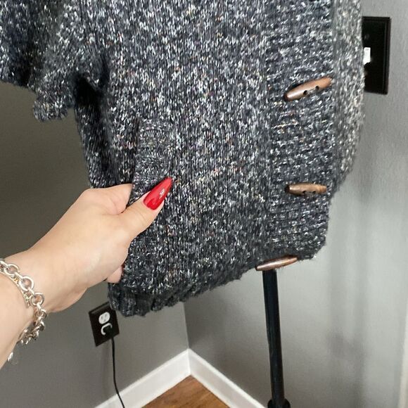 Style & Co Short Sleeve Cardigan Sweater Toggle Closure Marled Grey White Multi - Picture 6 of 11